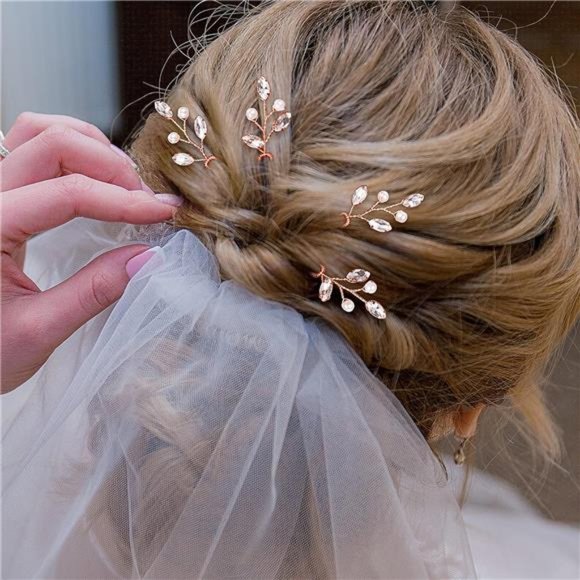 6 Pieces Pearl Crystal Bridal Hair Pins Rhinestone Flower Wedding Hair Piece - Picture 4 of 6